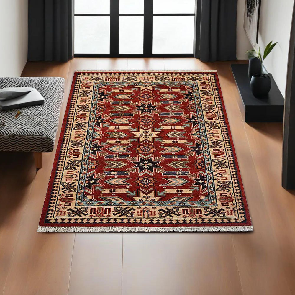 Elle-Jade Hand Knotted Premium Quality Oriental Red Cream Color, Silk And Wool Rugs Bungalow Rose Rug