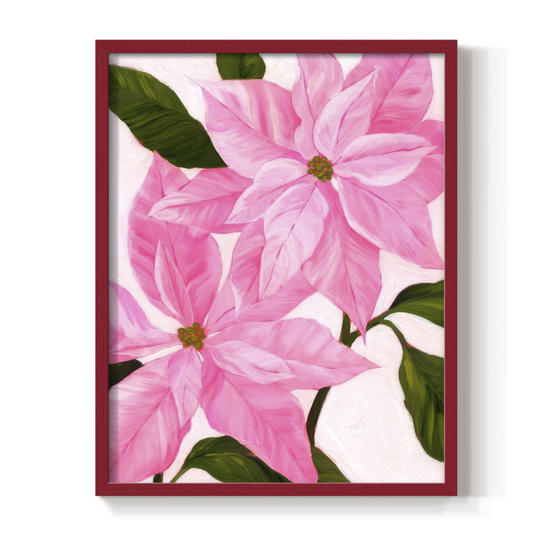 Reproduction encadrée néon rose poinsettias II - bois massif, H 11 po x l 9 po, Rouge