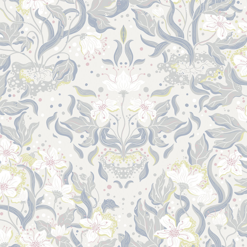 Fagring 33cm x 53cm Matte Wallpaper Roll, Silver Grey/Blue