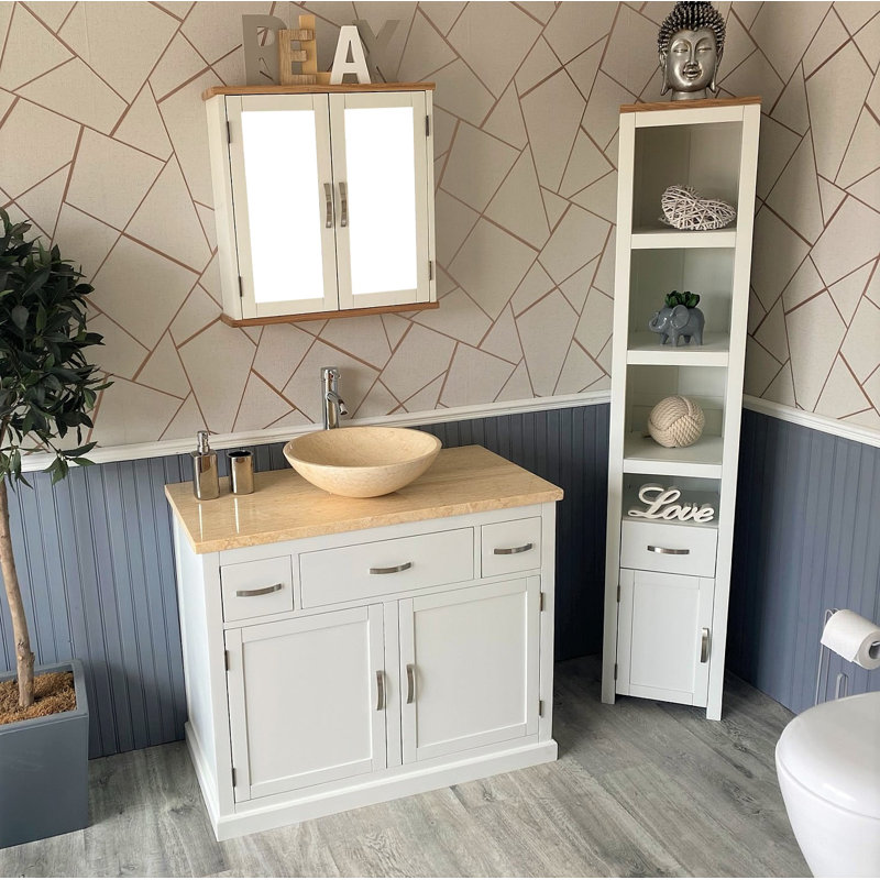 Ambach 1000mm Single Bathroom Vanity with Vessel Marble Basin, White