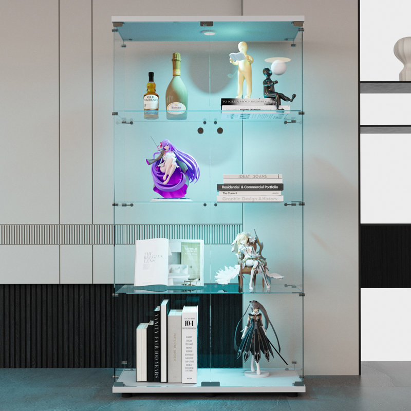 Vitrine à deux portes avec 4 lumières DEL et porte vitrée