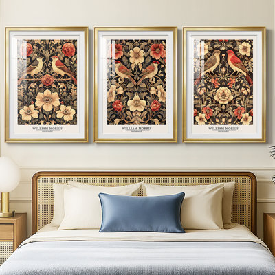 WM MORRIS Series CCCLXXX  -Custom Framed  Premium Print W Matt - 3 Pieces
