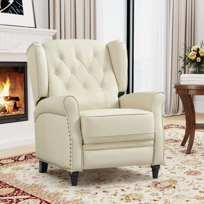 31.1" Wide Classic Top Grain Leather Push Back Recliner With Wingback Design