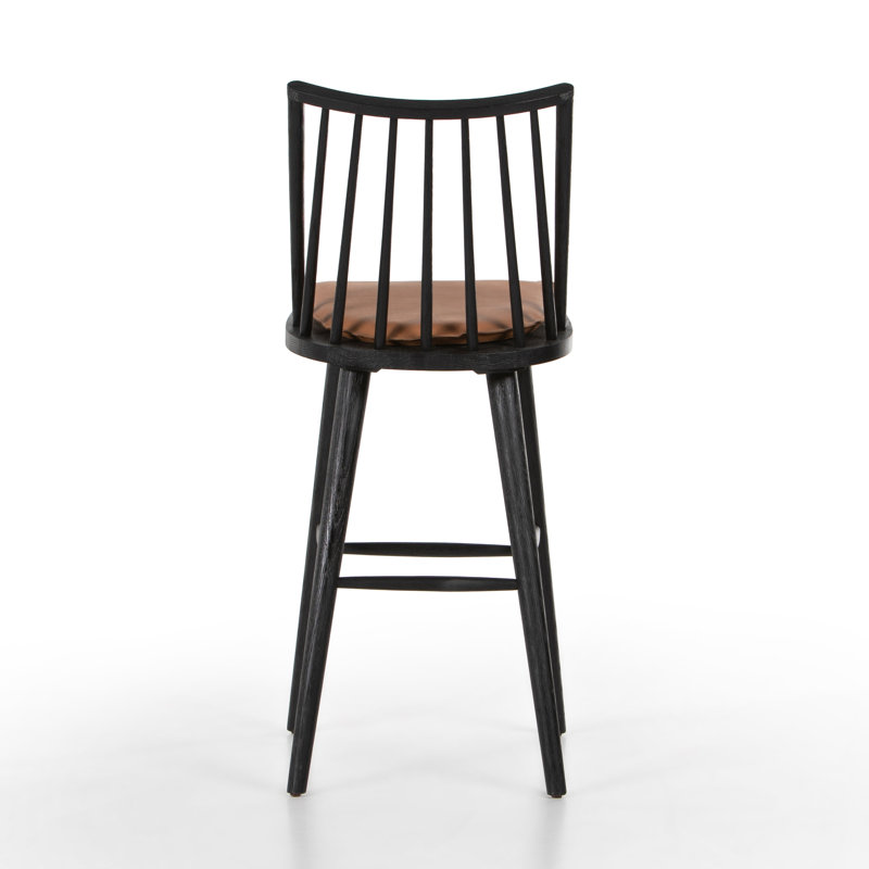 Lewis Windsor Solid Wood Stool, Counter Stool (24" Seat Height), Black Oak, Brown/Sheepskin