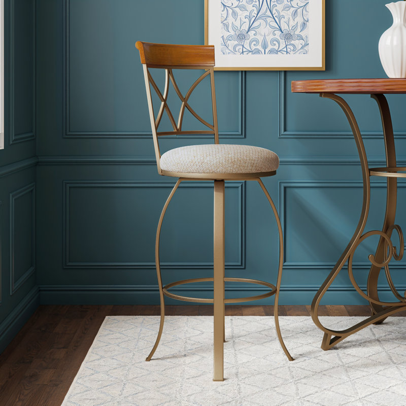 Jefferson Swivel Upholstered Counter Stool, Bar Stool (30" Seat Height), Matte Champagne Gold