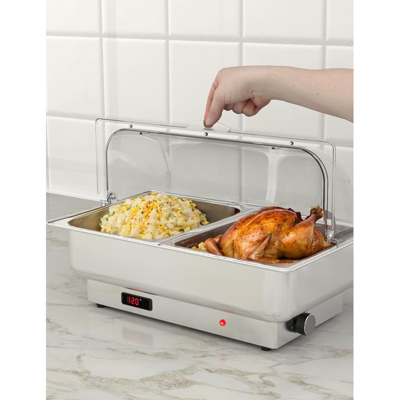 Electric Chafing Dish Buffet Set with Temperature Control, 9QT Roll Top Stainless Steel Food Servers and Warmers