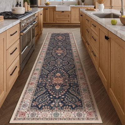 Cherry Machine Washable Oriental Area Rug with Non-Slip Backing