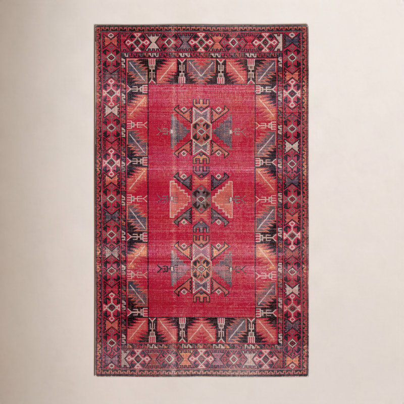 Tapis d'intérieur / extérieur rouge / rose / jaune / noir Halstead Global Inspired, Rectangle 9 pi 10 po x 14 pi
