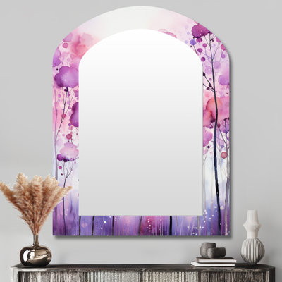 Purple boho flowers explosion - Geometric Arch Mirror, Purple Asymmetrical Decorative Wall Mirror, Printed Metal Art