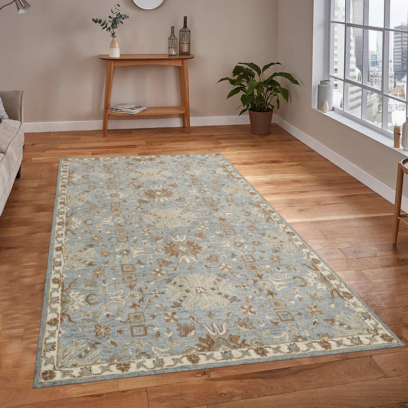 Lewis Classic Floral Hand-Hooked Blue Area Rug, 2' X 3', Rectangle 9' x 12'