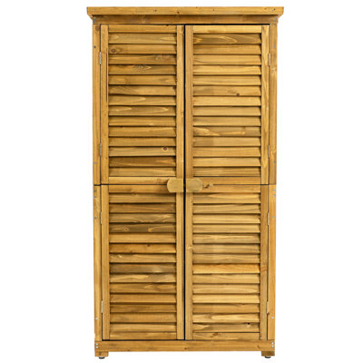 Remise verticale verticale pour l'extérieur - porte verrouillable, toit imperméable, 2 tablettes amovibles, bois naturel, pour pelouse, patio, armoire d'extérieur avec porte et toit