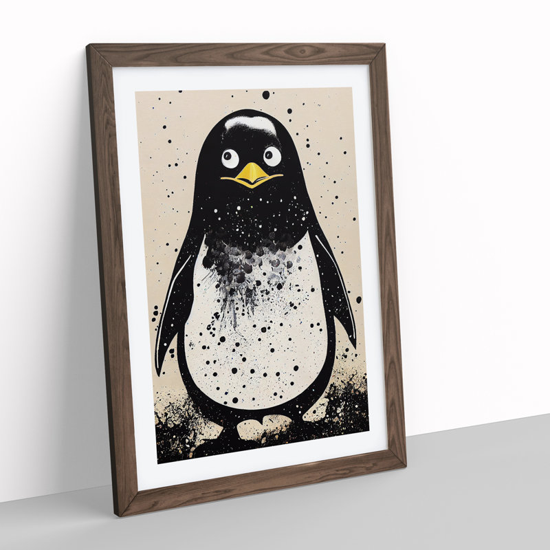XV1022-3477X Penguin Graffiti No.4 - Print, White, 34cm H x 25cm W, Walnut Frame