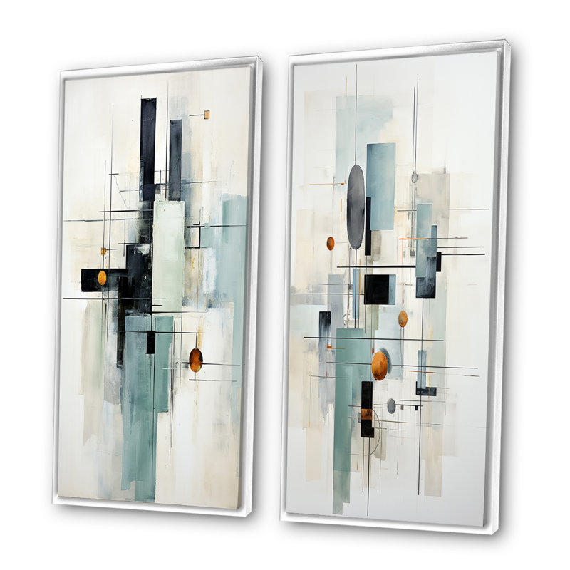 «Grey Suprematism Geometric Symphony», 2 pièces, Cadre blanc, H 40 po x l 40 po