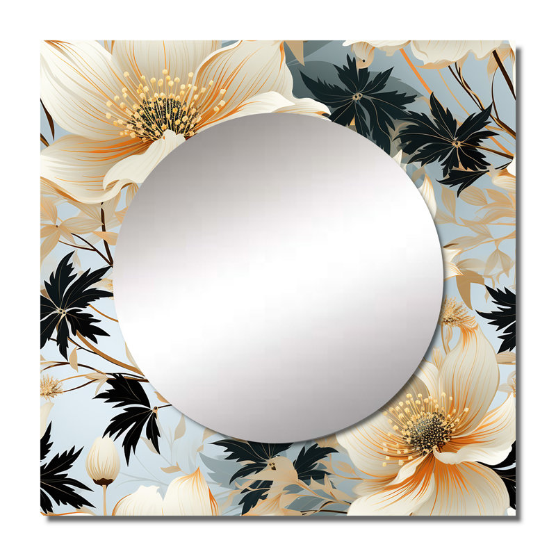 Delicate Magnolia Dreams - Miroir floral carré pour décoration murale, 29 po x 29 po
