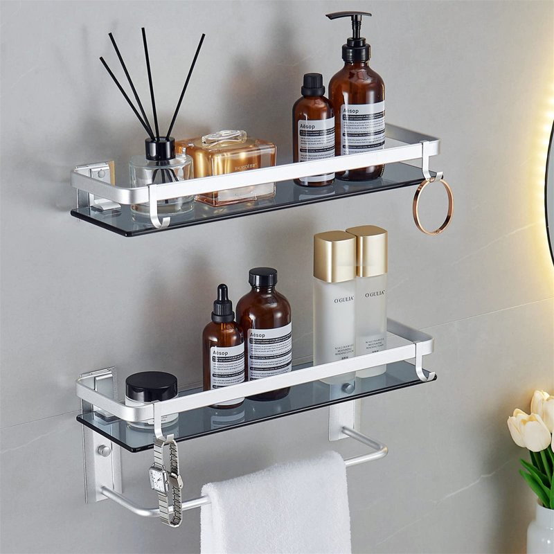 Glass Floating Shelf with Towel Bar