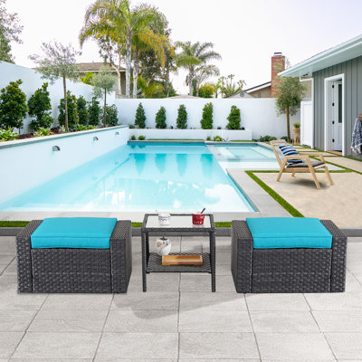 Amento 3 PCS PE Rattan Wicker Outdoor Patio Ottoman With Table For Garden