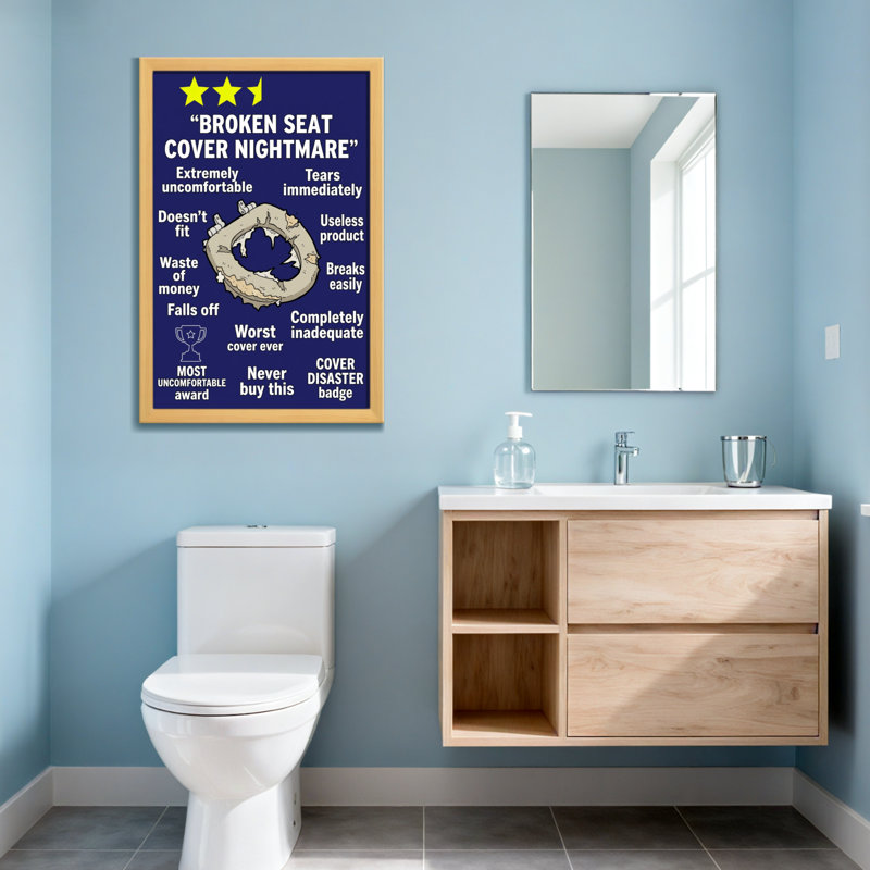 Revue du cauchemar Bath & Laundry, Grain de bois clair, H 24 po x l 16 po, Impression encadrée sans passe-partout