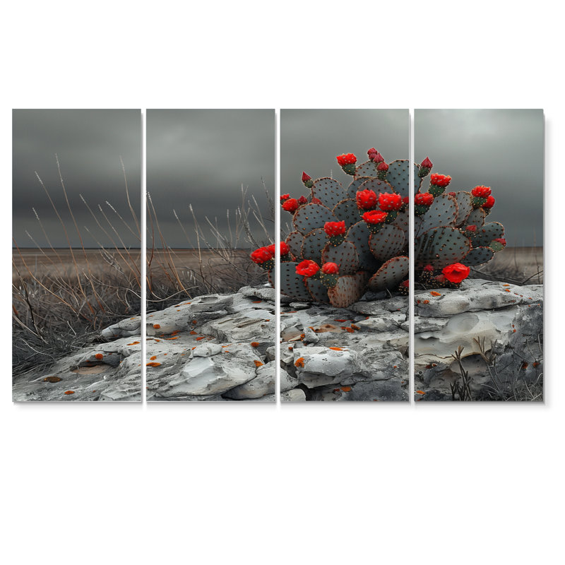 «Red Cactus Desert Drama» - Ensemble de décoration murale cactus floral, H 28 po x l 48 po