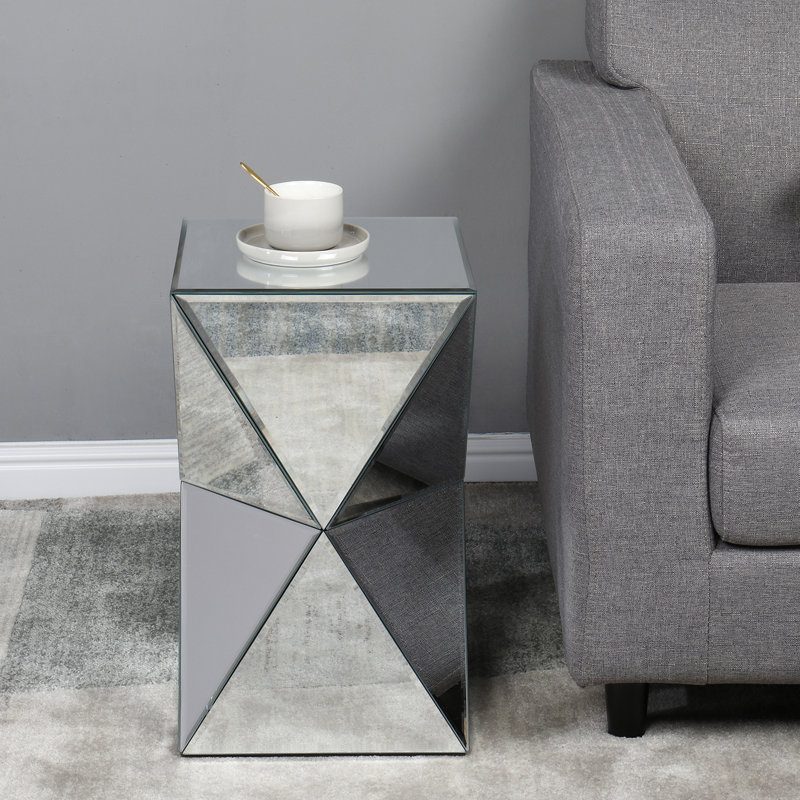 Table de chevet irrégulière avec miroir argent