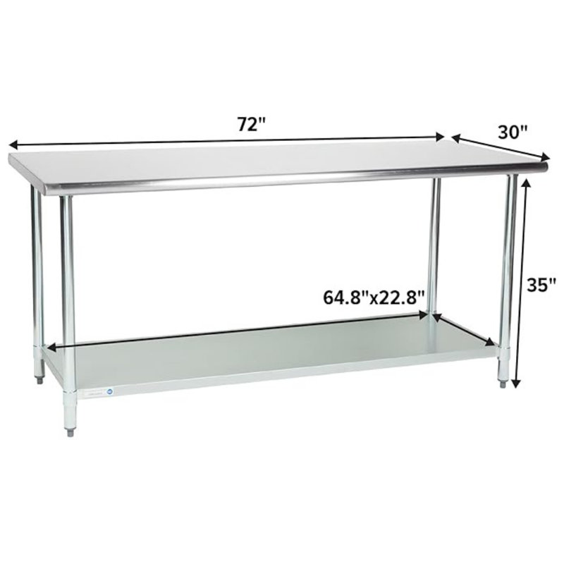 Commercial Stainless Steel Prep & Work Table, 36" H x 72" W x 30" D