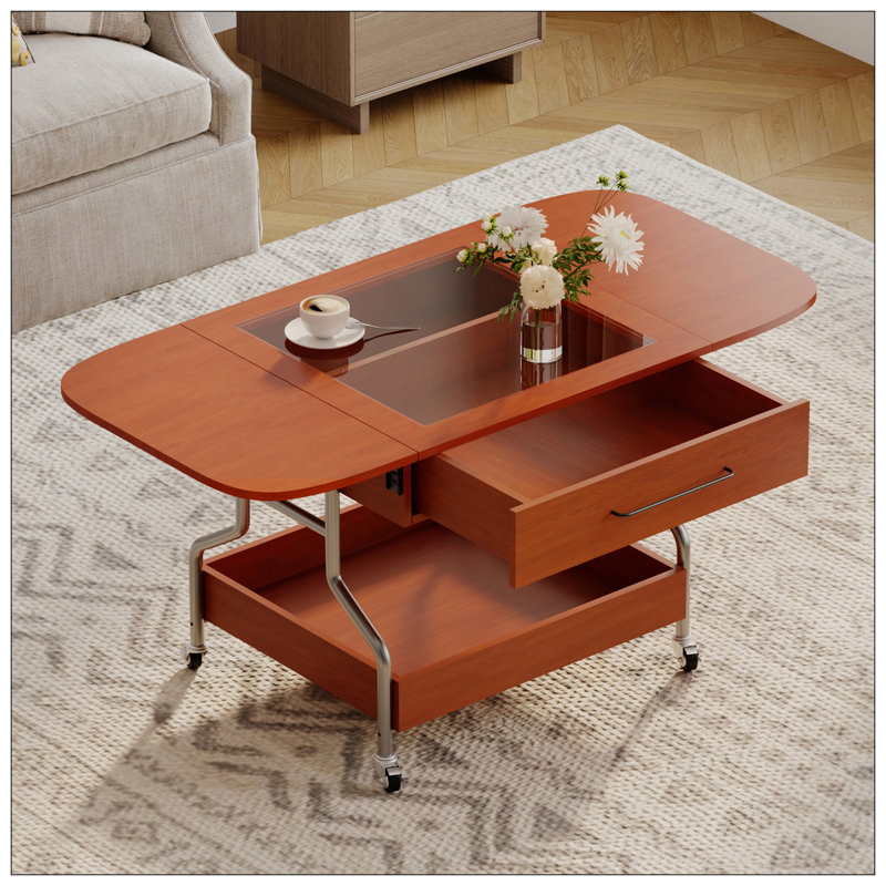 Table basse pliante polyvalente avec roulettes et beaucoup de rangement pour le salon