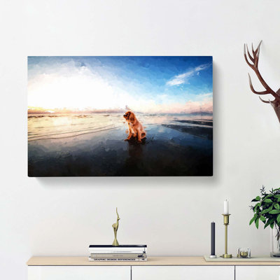 King Charles Spaniel Upon The Beach In Abstract - Wrapped Canvas