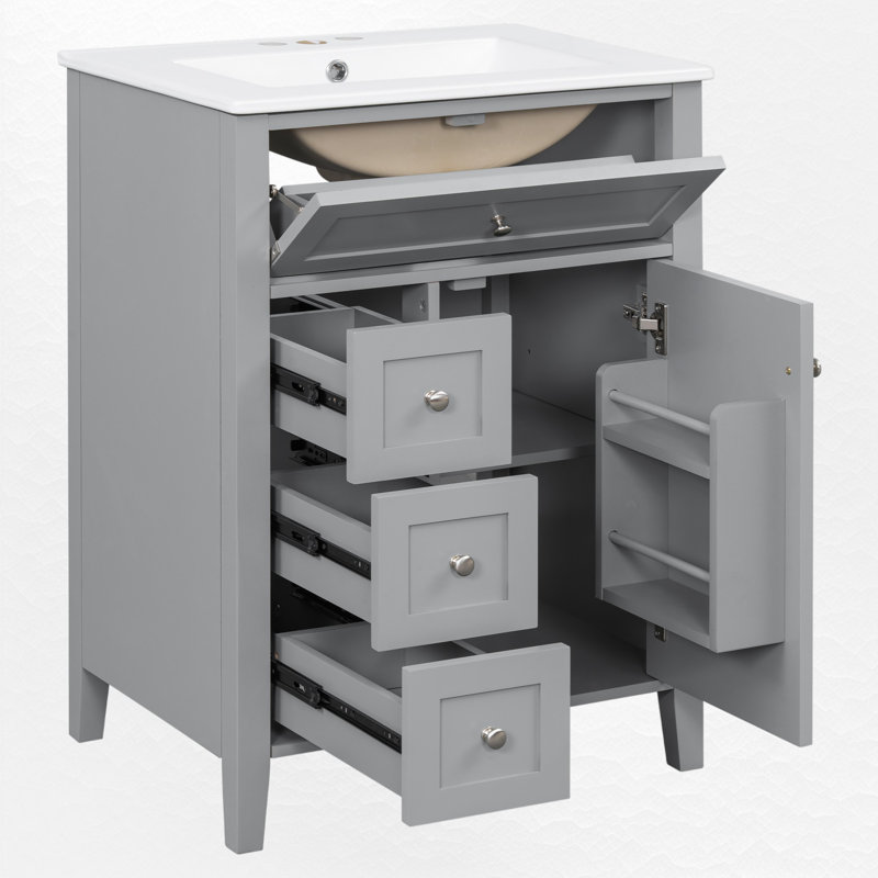 Ensemble de meuble-lavabo simple 24 po 24 po, Gris, Argent argent