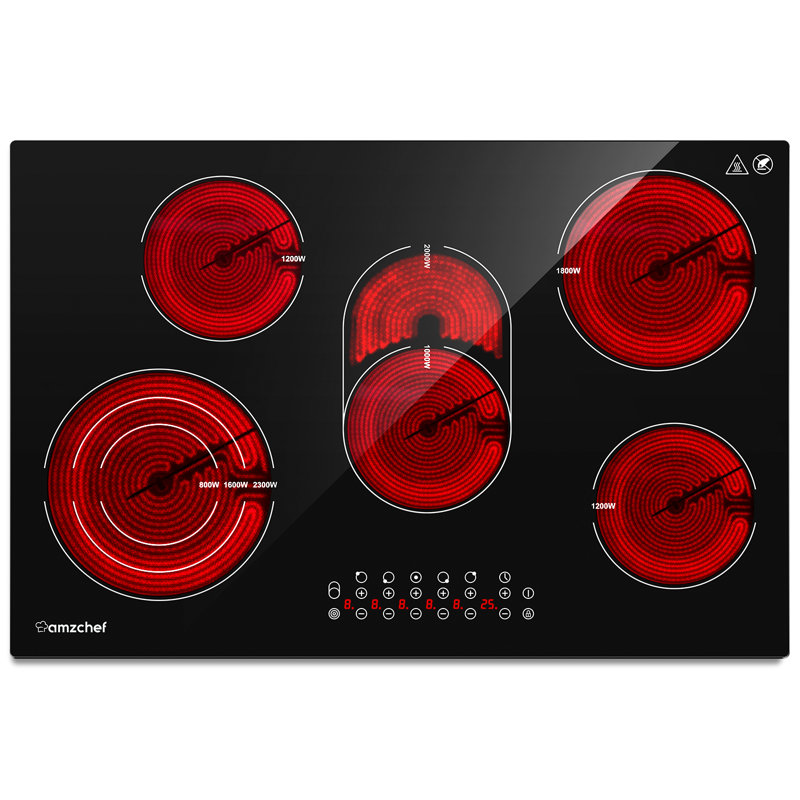 AMZCHEF 30" Black Electric Stove 5 Burner Cooktop 8500W with Dual Size Power Burner