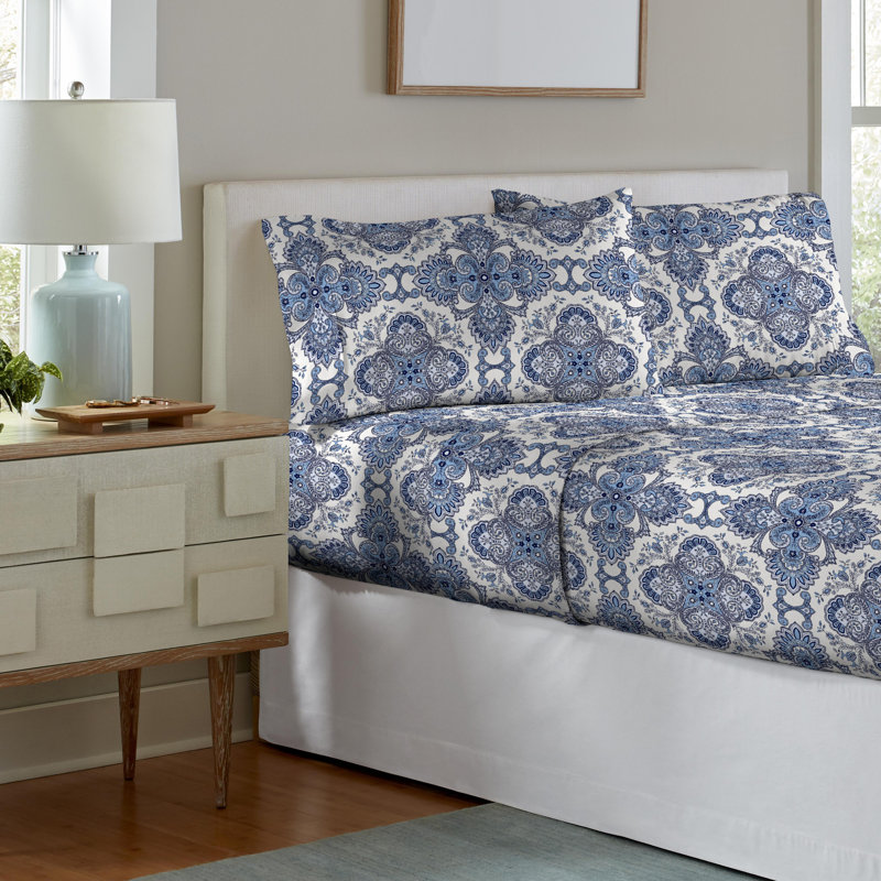 Queen Alpine Blue Cotton Flannel Deep Pocket Sheet Set
