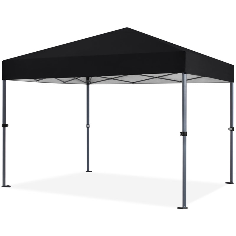 Multi-sized Pop-up Canopy with One-Push-To-Lock Setup Mechanism, 10' W x 10' D, Black