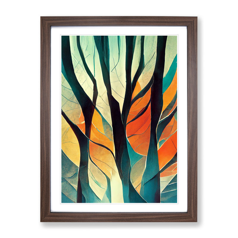The Abstract Trees No.3 - Print, White, 36cm H x 27cm W, Walnut Framed Paper