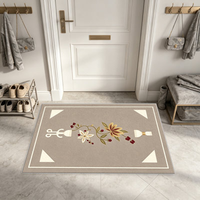Tapis beige rustique à fleurs pour le salon, doux et confortable, convient à toutes les saisons, facile à entretenir, tapis de sol intérieur lavable à la machine, sous la table de ferme convenant à la chambre à coucher, à la salle à manger, au bureau, au patio, au balcon, à la décoration intérieure