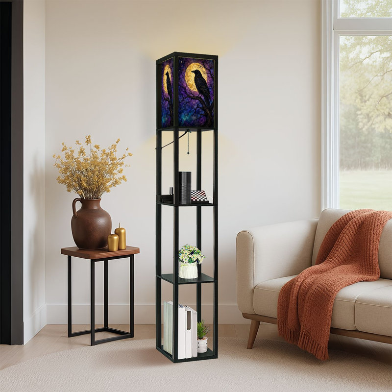 Lampe sur pied à DEL à intensité variable avec perchoir mystique perché au milieu des branches du ciel nocturne, lampe sur pied en bois aggloméré avec télécommande, 3 lumières de couleur