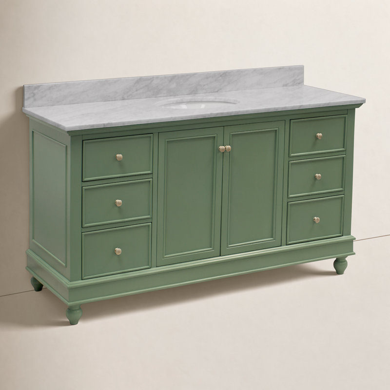 Ferdinand 60'' Single Bathroom Vanity with Top, Carrara Marble, Sage Green