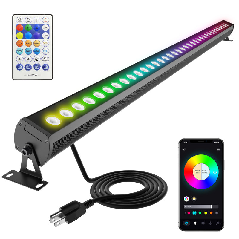 RGBCW Wall Washer Lights, 180W Stage Wash Light Bar Smart APP & Remote Control, Group, Memory,Timing, Music Sync Function, Color Changing Linear Wash Light for Stage Birthday Party Wedding