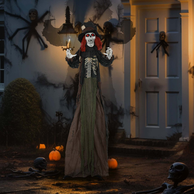 6' Life Size Outdoor Halloween Sound And Motion Activated Animatronic Zombie With Skeleton Chest And Scary Sharp Teeth