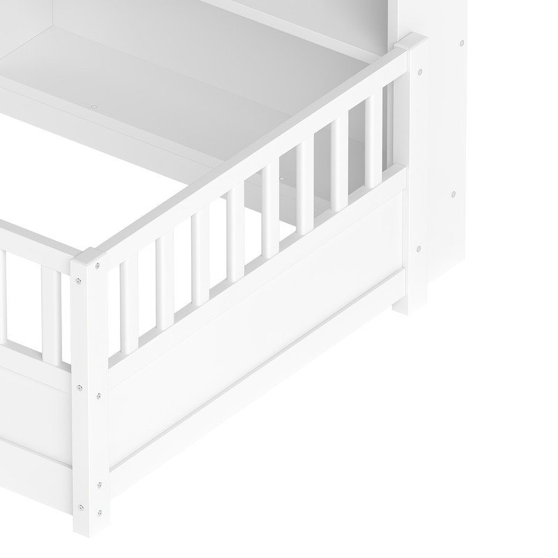 Twin Size Bed Frame with Storage Bookcase,Wood Floor Daybed, No Box Spring Needed, Twin, White