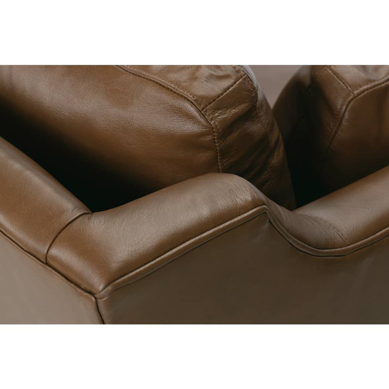 Madeline Leather Bench Cushion Sofa, 34" H x 90" W x 40" D, KL253-94, Dark Brown Wood