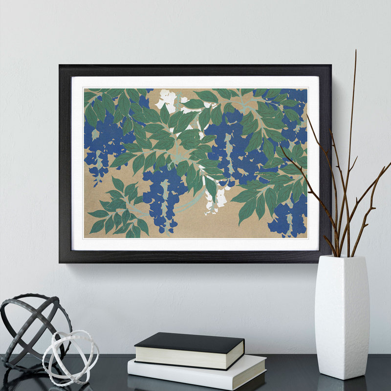 Wisteria by Kamisaka Sekka - Picture Frame Painting, 48cm H x 65cm W x 2cm D, Black Framed