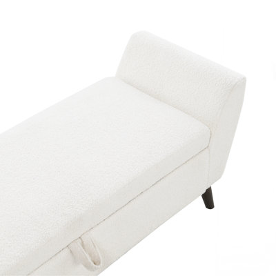Banc de rangement 60 po moderne avec pieds en bois Mid-Centruy, banc avec rangement pour le salon et la chambre à coucher, rembourré confort - crème Teddy