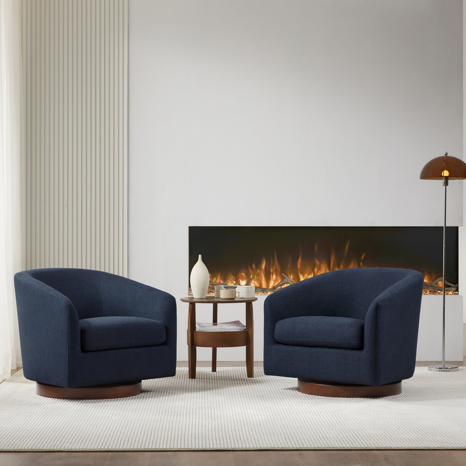 Bennett Upholstered Swivel Barrel Chair (Set of 2), Flannigan Midnight Tweed