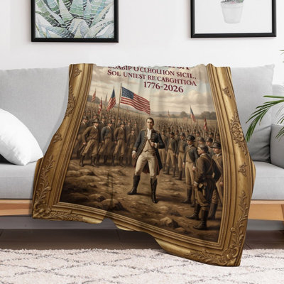Historical Military Scene With American Flags And Luxury Flannel Throw Blanket, Soft Warm Fuzzy Blanket for Living Room Sofa Bed Home Decor