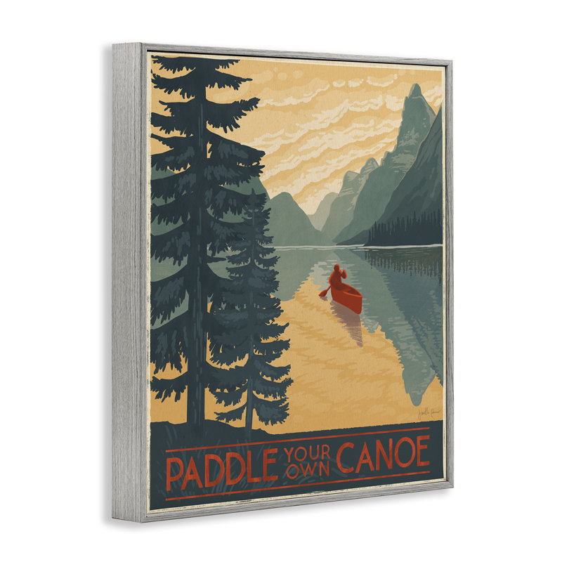 «Paddle Your Propre Canoe Expression Mountain Lake Adventure», giclée encadrée, art texturé par Janelle Penner, 24 x 30