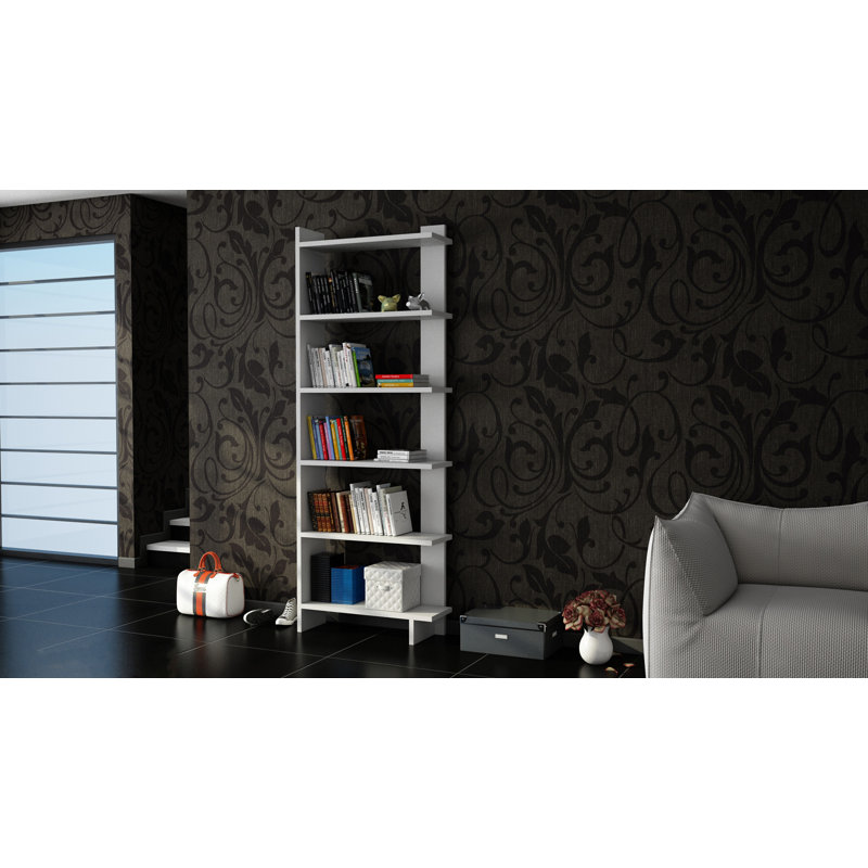 Bibliothèque moderne blanc, panneau de particules 100% mélaminé, 18,0 x 67,0 x 8,4 pouces | Nombreuses tablettes avec hauteur de tablette de 11,2 pouces | Conception murale, parfaite pour les solutions de rangement à la maison ou au bureau