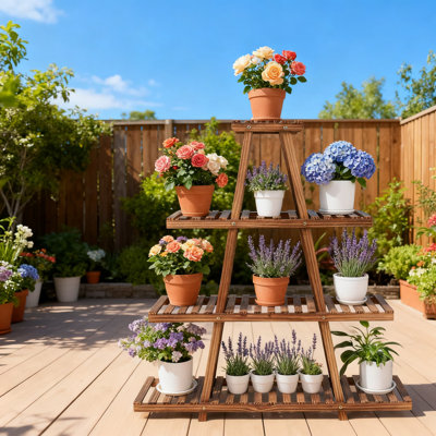 4-Tier A-Frame Plant Stand For Indoor Outdoor Use, Multi-Tier Wood Plant Shelf Display Rack For Multiple Flower Pots, Sturdy Pinewood Design For Living Room Balcony Patio
