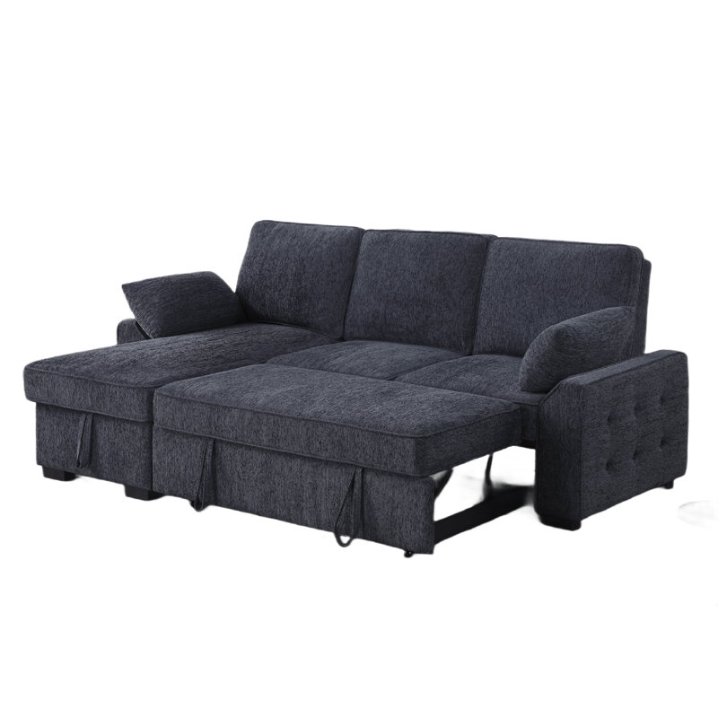 Canapé-lit modulaire de 91 po avec méridienne et rangement Ken, Chenille gris anthracite