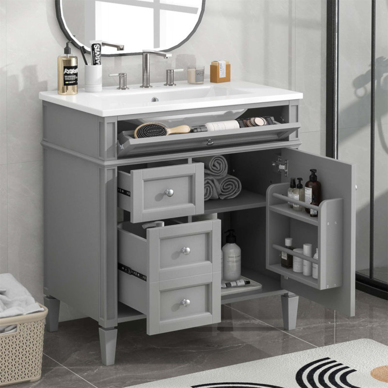 Meuble-lavabo moderne de 30 po avec lavabo supérieur, rangement spacieux et glissières silencieuses pour une conception élégante et fonctionnelle