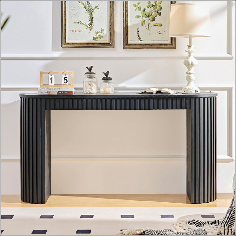 Elegant Modern Console Table With Drawer And Vertical Stripe Design For Living Room Hallway Foyer Entrance Study, Black