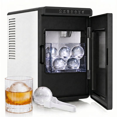 Machine à glaçons sphérique avec production de glaçons de 72 pièces / 24 h, haute efficacité et machine à glaçons autonettoyante avec glaçons lustrés, idéale pour la maison, le bureau, la fête, la télévision, le whisky et le contrôle de l'écran tactile, noir