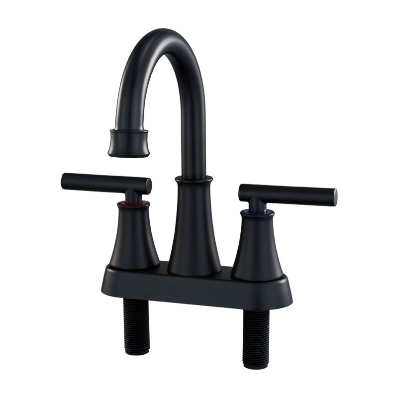 Double Handle Bathroom Sink Faucet with Drainer, Black